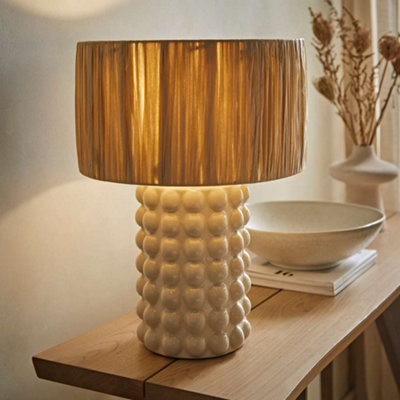 Valuelights Kiran Stone Bobble Ceramic Bedside Table Lamp With Natural Raffia ShadeLed Bulb Included from B&Q