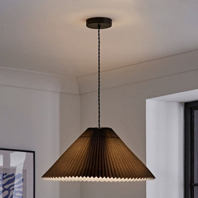 Valuelights Akira Hanging Pendant Ceiling With Pleated Lampshade - Led Bulb Included Black/Light