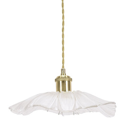 Valuelights Cassia Gold Hanging Pendant Ceiling Light With Clear Glass Flower Shade - Led Bulb Included