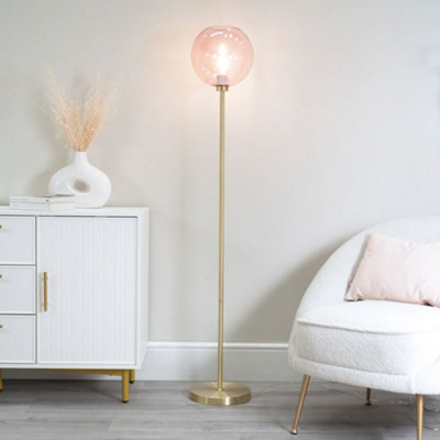Valuelights Gold/Pink Frenchie Brushed Metal Floor Lamp With Tinted Glass Globe Shade - Led Bulb Included
