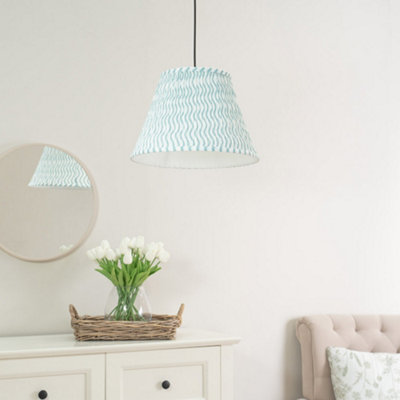 Valuelights Riza Large Green Arrow Gathered Fabric Pleated Tapered Lampshade Easy Fit Light Shade And Bulb (D)41Cm from B&Q