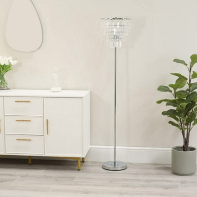 Valuelights Light Kelsks Chrome Floor Lamp With A Clear Acrylic Jewel Droplet Lampshade - Led Bulb Included