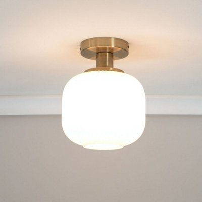 Valuelights Calpe Gold Semi Flush Ceiling Light With Ribbed Frosted Glass Shade And Bulb from B&Q