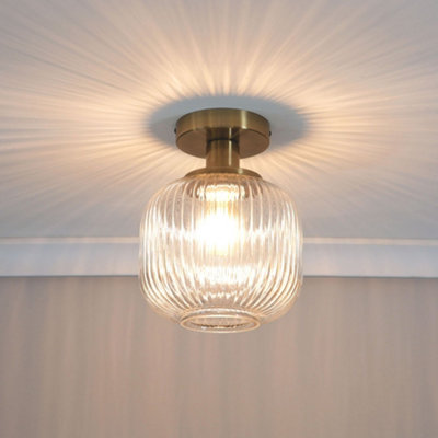 Valuelights Calpe Gold Semi Flush Ceiling Light With Ribbed Clear Glass Shade And Bulb from B&Q
