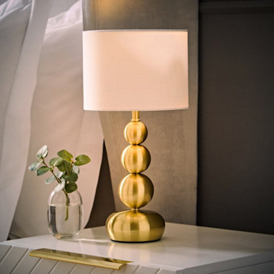 Valuelights Gold/Light Marissa Stacked Ball Bedside Table Lamp With Drum Shade - Led Bulb Included
