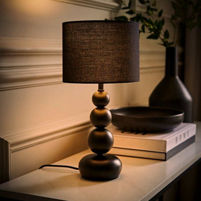 Valuelights Marissa Matt Stacked Ball Bedside Table Lamp With Drum Shade - Led Bulb Included Black/Light