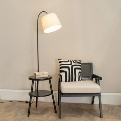 Valuelights Crowther Dark Wood Tripod Storage Floor Lamp With Shelves And ShadeLed Bulb Included