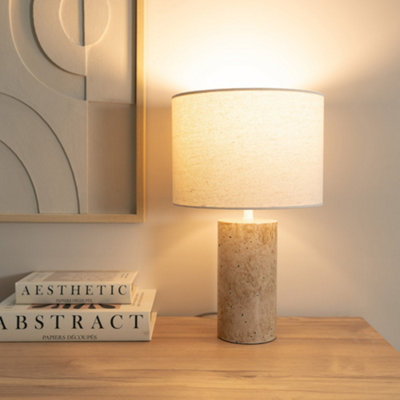 B&Q -  Chloe Natural Marble Effect Bedside Table Lamp With Neutral Linen ShadeLed Bulb Included