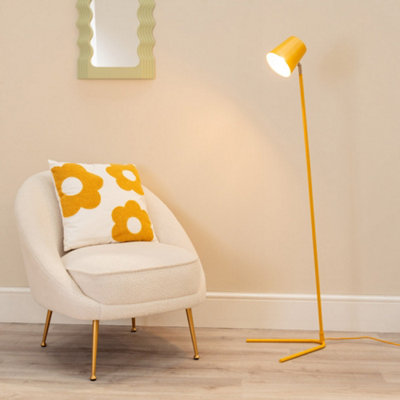 Valuelights Yellow Lark Mustard Metal Task Slimline Floor Lamp And Led Bulb
