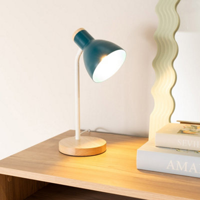 Valuelights Light Woody Teal Metal Dome Shade Wooden Base Desk Task Table Lamp And Led Bulb
