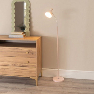 Valuelights Woody Blush Metal Dome Shade Wooden Base Freestanding Floor Lamp With Led Bulb Pink