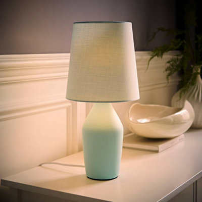 B&Q -  Arlo Duck Egg Blue Ceramic Table Lamp With Tapered Shade And Bulb