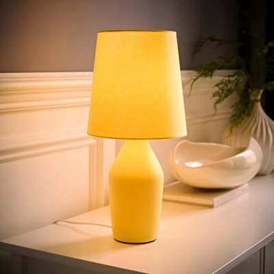 B&Q -  Arlo Sunshine Yellow Ceramic Table Lamp With Tapered Shade And Bulb