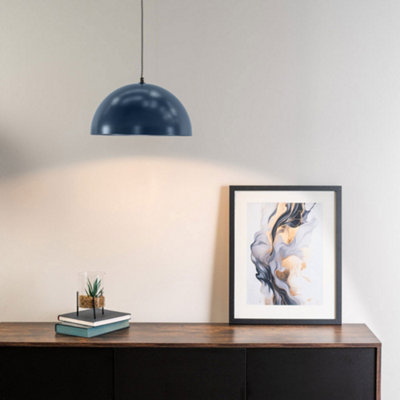 B&Q -  Stassi Navy Blue Dome Ceiling Pendant Hanging Light Fitting For Living Room KitchenLed Bulb Included