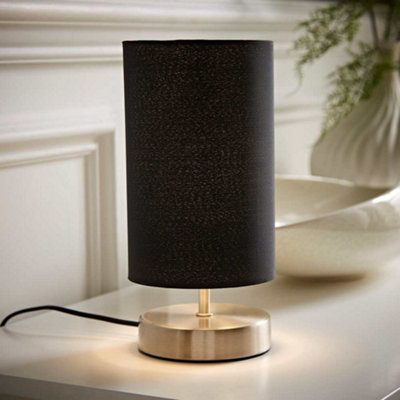Valuelights Francis Brushed Chrome Touch Table Lamp With Black Shade And Bulbs from B&Q