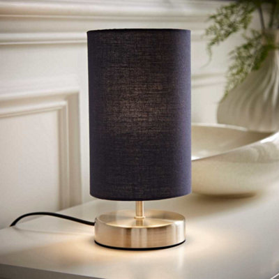 Valuelights Francis Brushed Chrome Touch Table Lamp With Navy Shade And Bulbs from B&Q