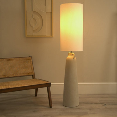B&Q -  Grayson Natural Cement Effect Ceramic Midi Floor Lamp With Cylinder ShadeLed Bulb Included