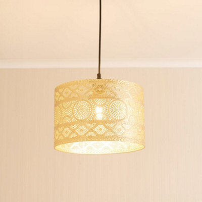 Valuelights Gold Casablanca Pair Of Easy Fit Metal Drum Lamp Shades And Led Bulbs
