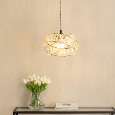 Valuelights Hudson Pair Of Acrylic Jewel Intertwined Twisted Easy Fit Lamp Shades With Led Bulbs Gold