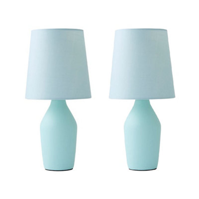 B&Q -  Arlo Set Of 2Duck Egg Blue Ceramic Table Lamps With Tapered Shade And Bulbs