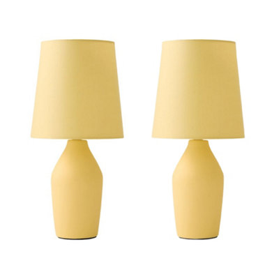 B&Q -  Arlo Set Of 2Sunshine Yellow Ceramic Table Lamps With Tapered Shade And Bulbs