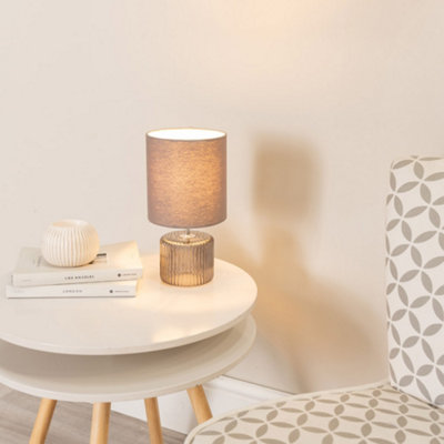 Valuelights Betty Pair Of Grey Smoke Tinted Glass Table Lamps With Grey Lamp Shades And Led Bulbs from B&Q
