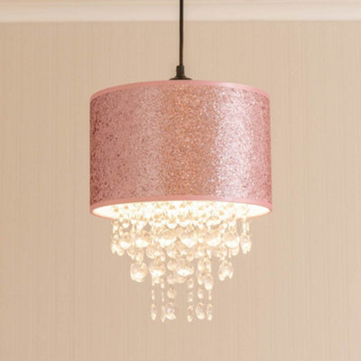 Valuelights Bonita Pair Of Pink Glitter And Jewel Droplet Ceiling Lamp Shades And Bulbs from B&Q