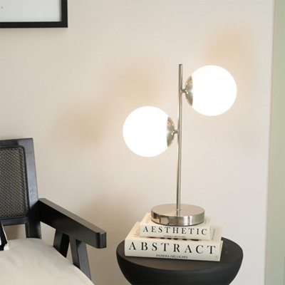 Valuelights Jas Chrome 2 Way Table Lamp With Frosted Glass Globe Shades - Led Bulbs Included White