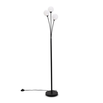 B&Q -  Velika Black 3 Way Triple Floor Lamp With White Frosted Glass Globe Shades LightLed Bulbs Included