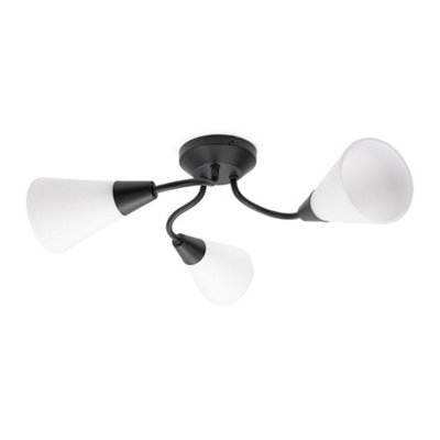 B&Q -  Kristina Black 3 Arm Ceiling Light With White Frosted Glass ShadesLed Bulbs Included