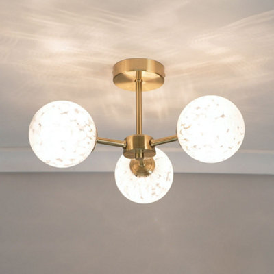Valuelights Unisex Gold India White Confetti Glass 3 Way Flush Ceiling Light W/ Led Bulbs In - Image 7