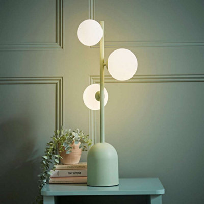 Valuelights Marlow Sage Green 3 Way Bedside Table Lamp With Glass Globe LampshadeLed Bulbs Included from B&Q