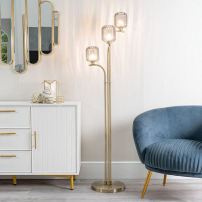 Valuelights Amelie Gold Stem 3 Way Ribbed Glass Shade Floor Lamp And Bulbs from B&Q