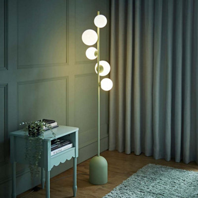 Valuelights Marlow Sage Green 5 Way Floor Lamp With Glass Globe Lampshade LightLed Bulbs Included from B&Q
