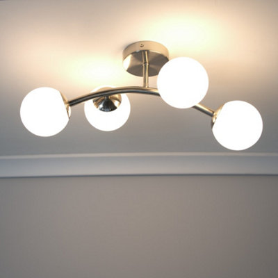 Valuelights Jas Brushed Chrome 4 Way Ceiling Light With White Frosted Glass Globe ShadesLed Bulbs Included from B&Q