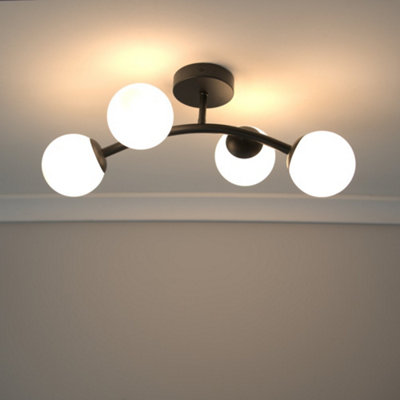 Valuelights Jas Black 4 Way Ceiling Light With White Frosted Glass Globe ShadesLed Bulbs Included from B&Q