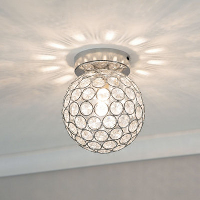 B&Q -  Ella Silver Chrome Sphere Globe Design Acrylic Jewel Ceiling Light Fitting For Hallway BedroomLed Bulb Included