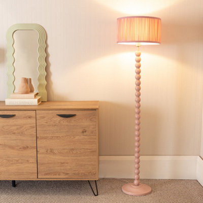 B&Q -  Bobbins Painted Rose Floor Lamp With Ruched Pleated Blush Pink Drum Shade