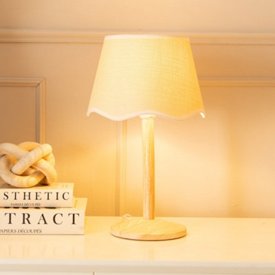 Valuelights Light/White Values Triston Natural Wood Stem Table Lamp With Scallop Trim Tapered Lamp Shade 1.5M