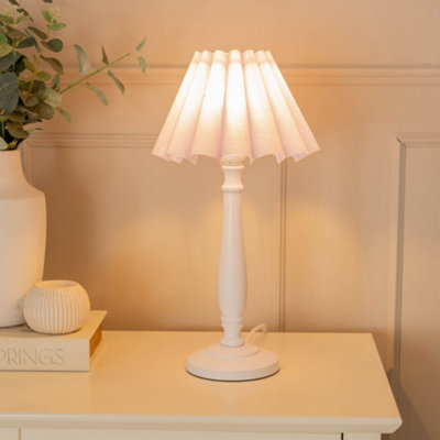 Valuelights Victoria White Wood Candlestick Stem Table Lamp With Lilac Scallop Tapered Lamp Shade from B&Q