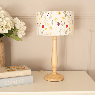 Valuelights Light Victoria Wood Candlestick Table Lamp With Floral Embroidered Drum Shade 1.5M