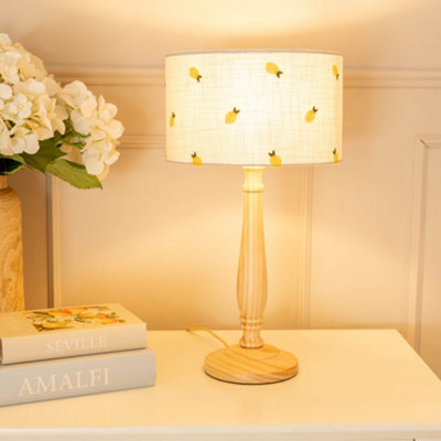 Valuelights Victoria Wood Candlestick Table Lamp With Lemon Embroidered Lamp Shade Light