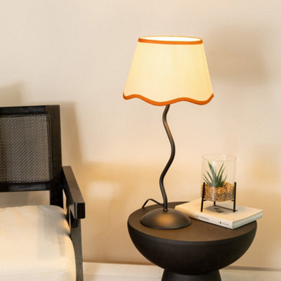 Valuelights Wiggle Metal Stem Table Lamp With Linen Scallop Rust Trim Tapered Lamp Shade Black