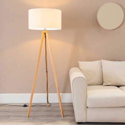 Valuelights Barbro Natural Tripod Floor Lamp With White Trim Drum Shade And Bulb from B&Q