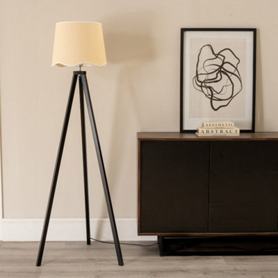 Valuelights Black/White Barbro Tripod Floor Lamp With Trim Scallop Shade B&Q