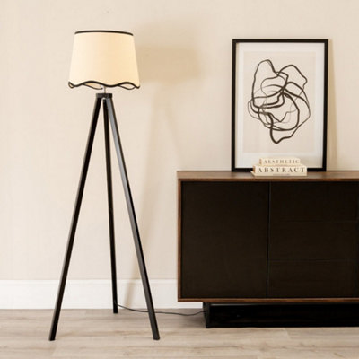 B&Q -  Barbro Black Tripod Floor Lamp With Trim Scallop Shade