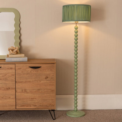 Valuelights Bobbins Sage Floor Lamp With Ruched Pleated Drum Shade And Led Bulb Green