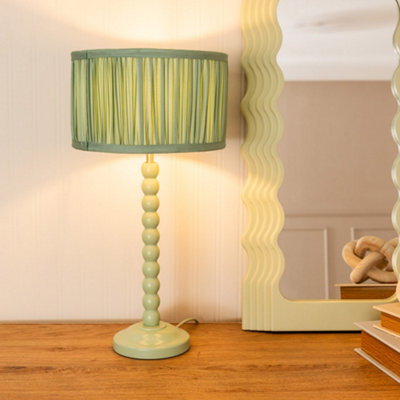 Valuelights Bobbins Sage Table Lamp With Ruched Pleated Drum Lamp Shade And Led Bulb Green