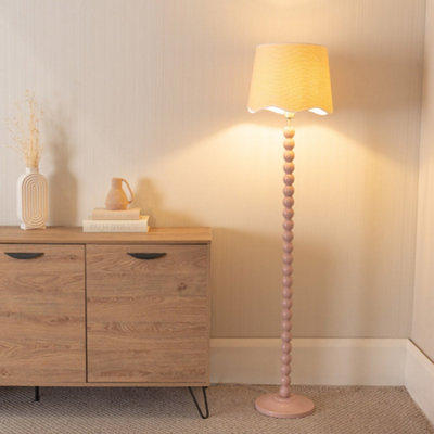 Valuelights Bobbins Painted Rose Floor Lamp With Linen Scallop Trim Shade And Led Bulb White