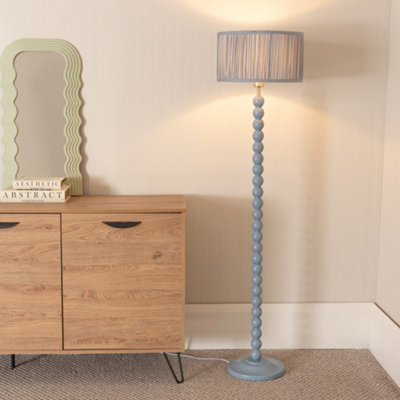 Valuelights Bobbins Floor Lamp With Ruched Pleated Drum Shade And Led Bulb Powder Blue